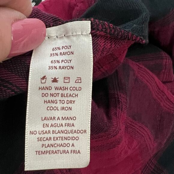 HEM & THREAD Maroon and Black Buffalo Plaid Dress Back Lace Inset  S NWT - Picture 7 of 7